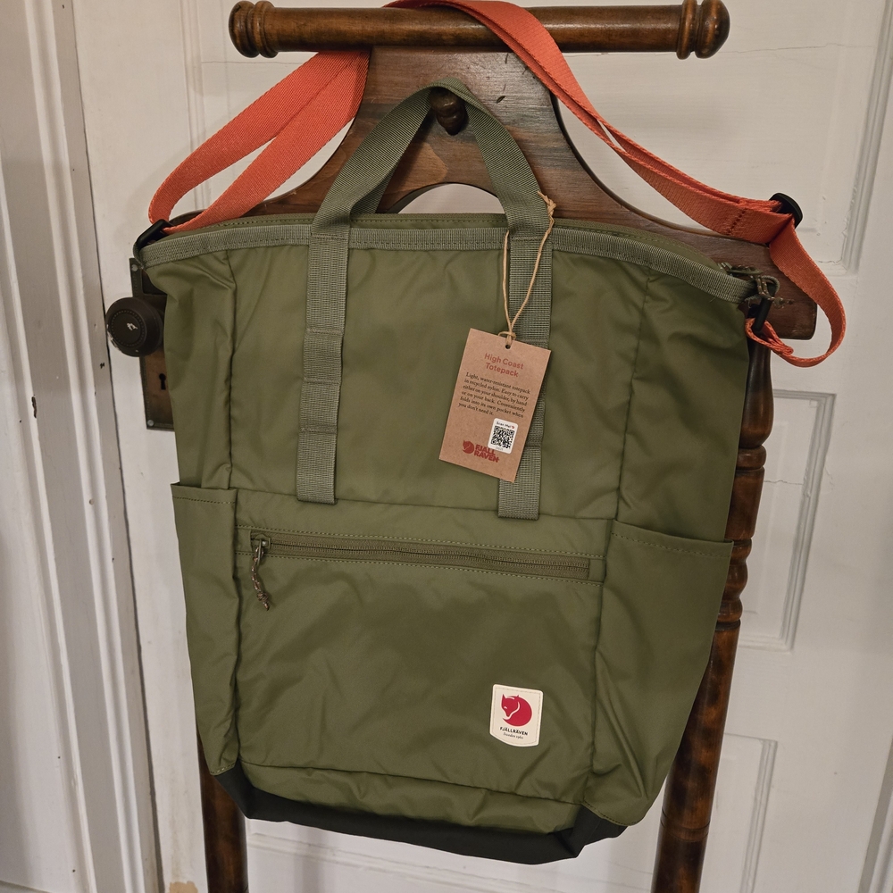 Fjallraven Olive Backpack with Orange Strap